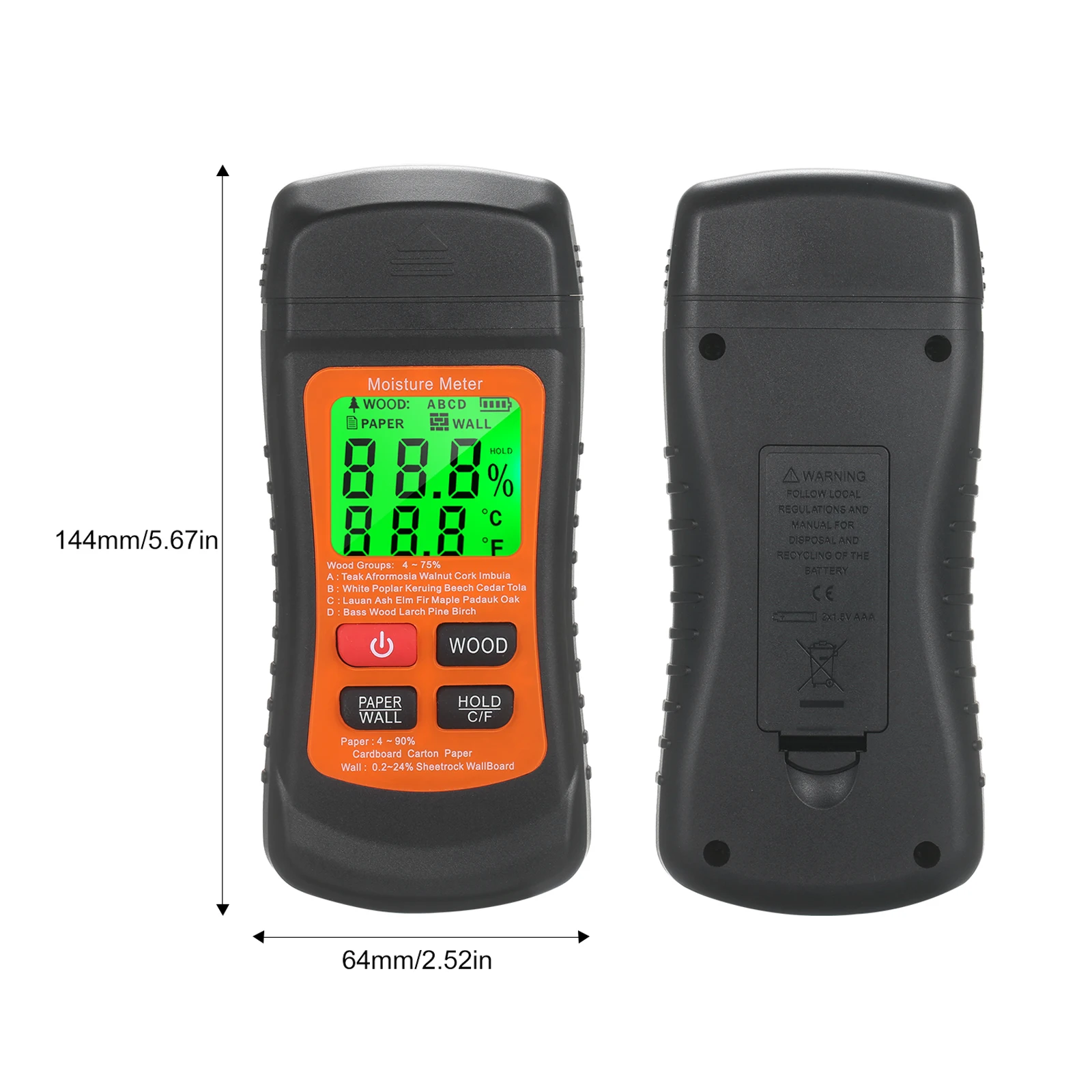 C5 Two Pins Wood Digital Water Leak Detector Backlit LCD Timber Damp Detector for Building Material Firewood Walls Paper Floor