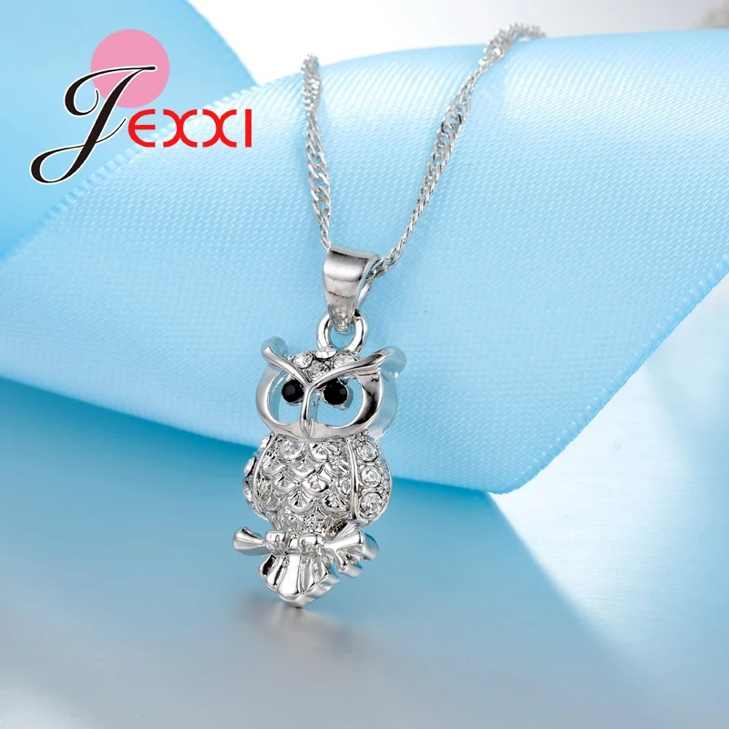 Cute Owl Full Zirocns Design High Quality Women Daily Decorations 925 Sterling Silver Color Jewelry Set Necklace & Earrings