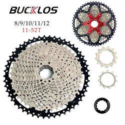 BUCKLOS MTB Cassette 8/9/10/11/12 Speed Road Bicycle Freewheel 11-52T SILVER Mountain Bike Chains for SHIMANO 8v 9v 10v 11v 12v