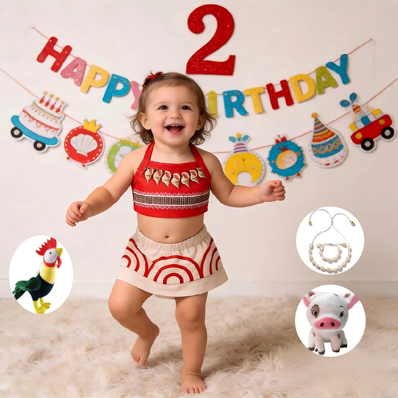

Baby Girl Moana Style Costume 2Pcs Set Kids Top & Pants Toddler Vaiana First Birthday Outfit Children Festival Party Casual Wear
