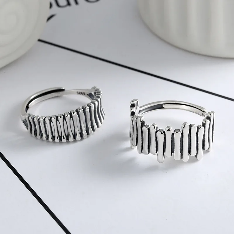 Unique S925 Silver Bone Joint Ring, Couple Open-End Ring