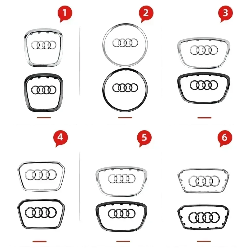 Car Steering Wheel Center Emblem Logo Sticker For AUDI Trim Frame Badge Decor Ring Cover Auto Accessories Q5 Q3 Q7 A3 A4 A6 S3