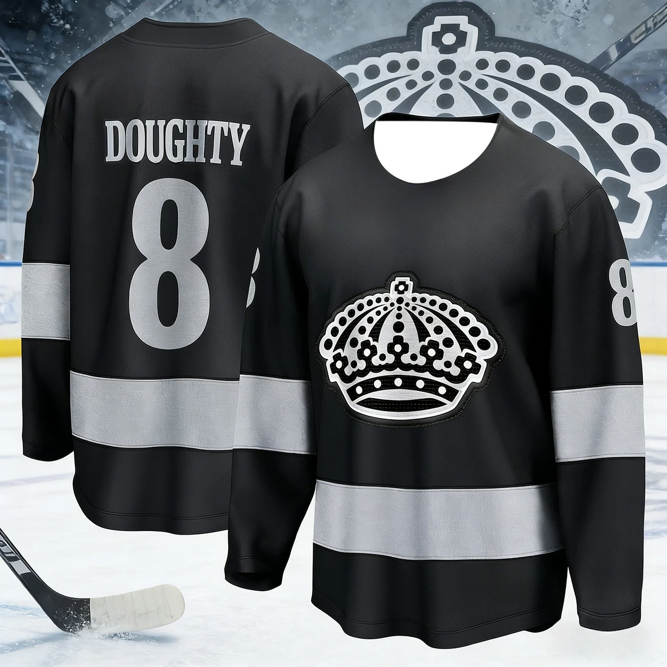 2026 Men's New Ice Hockey King Team Training Top with 3D Print, Black, Breathable and Quick-drying Long Sleeves Kids