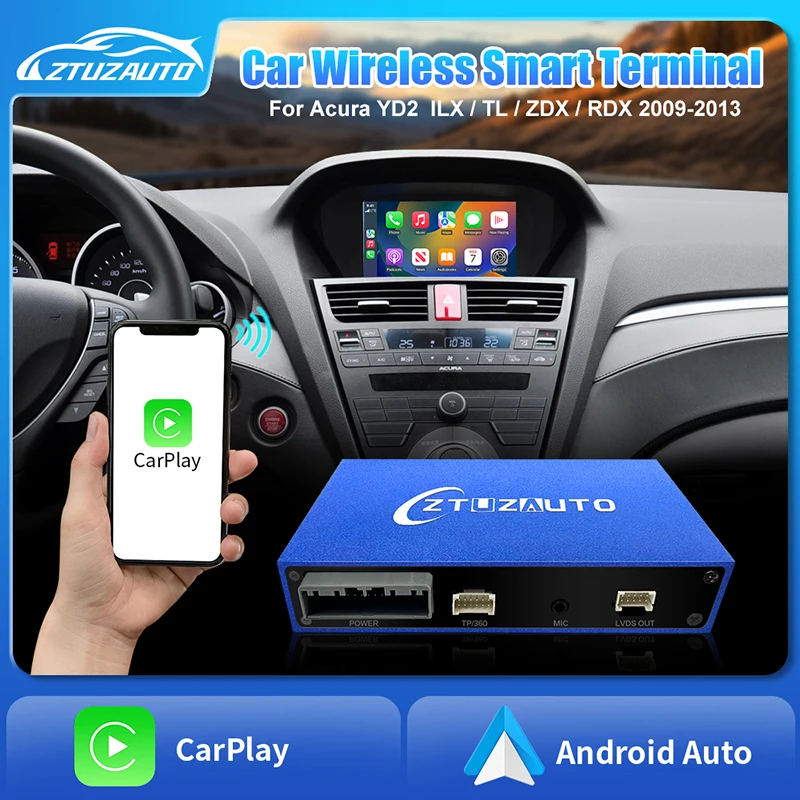 2024 Wireless CarPlay & Android Auto Box dla ACURA RDX TL ILX ZDX 2009-2013 Mirror Link Odtwarzacz USB Przednie / tylne kamery AHD