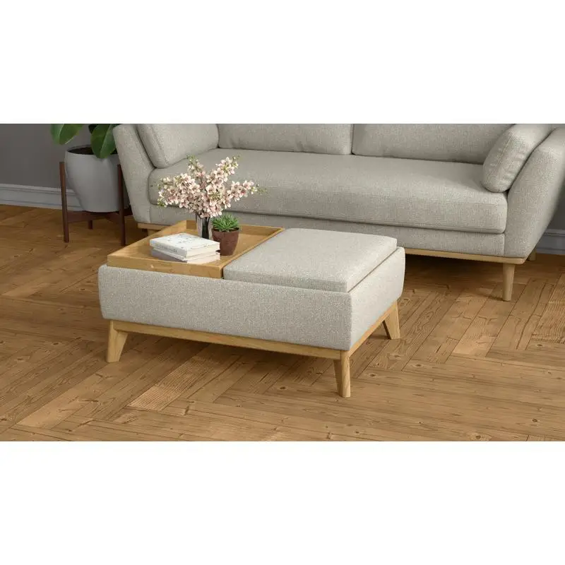 

Tan Reversible Tray Ottoman - Versatile and Stylish Storage Solution with Dual Sides, Perfect for Living Room, Bedroom, or