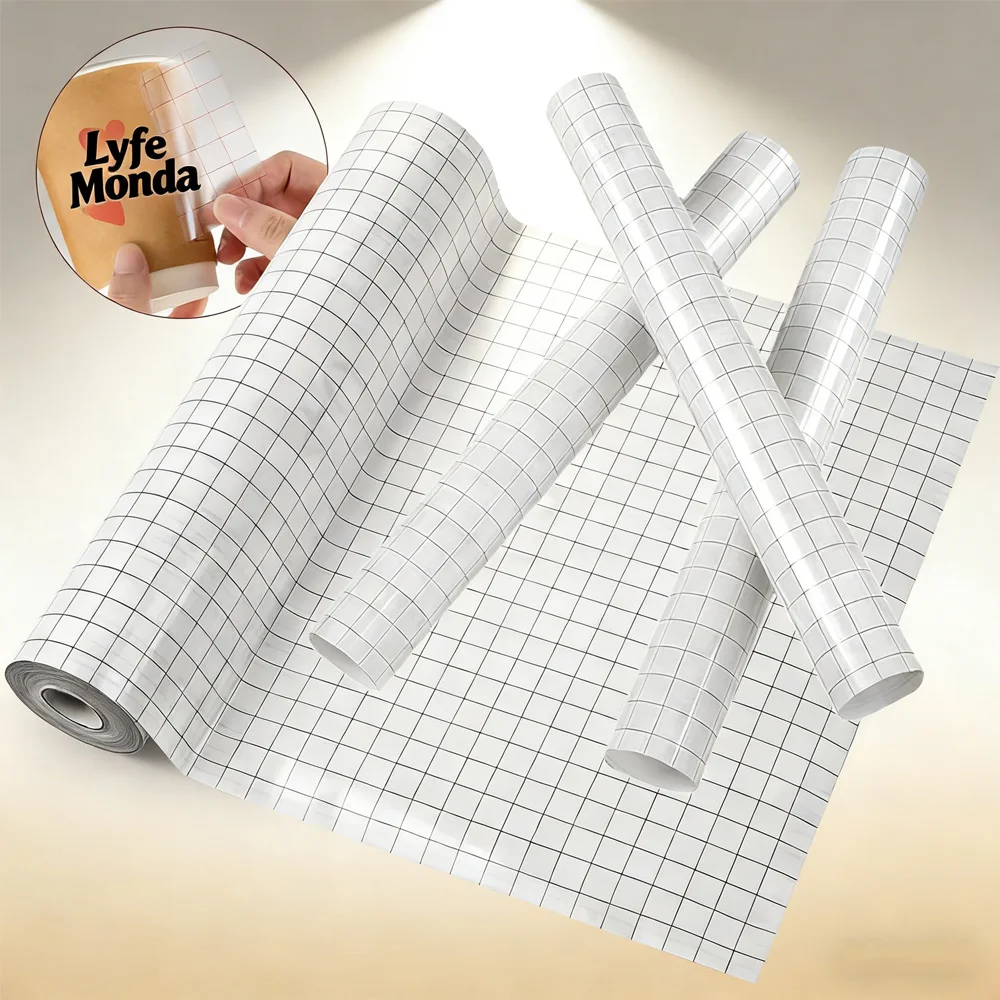 

Vinyl Transfer Tape Roll with Grid - Clear Adhesive Application Tape for Silhouette Cameo, Cricut, Decals, Signs