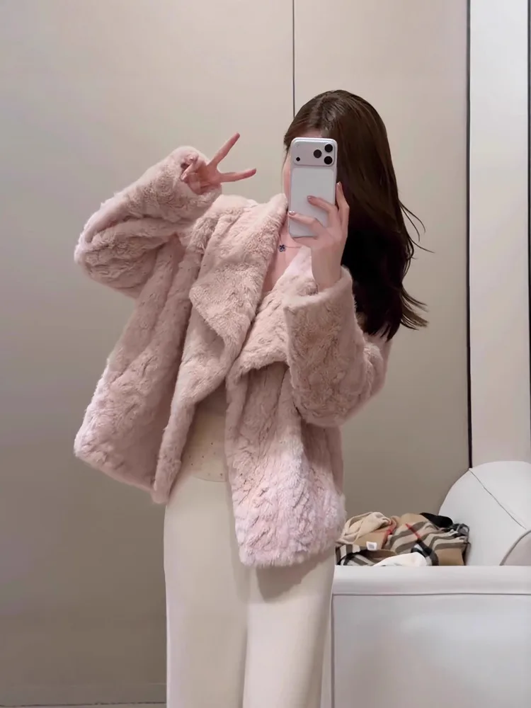 2025 Winter New  Temperament Warming Faux Fur Coat For Women Long Sleeves Solid Open Stitch Plush Coats Tide