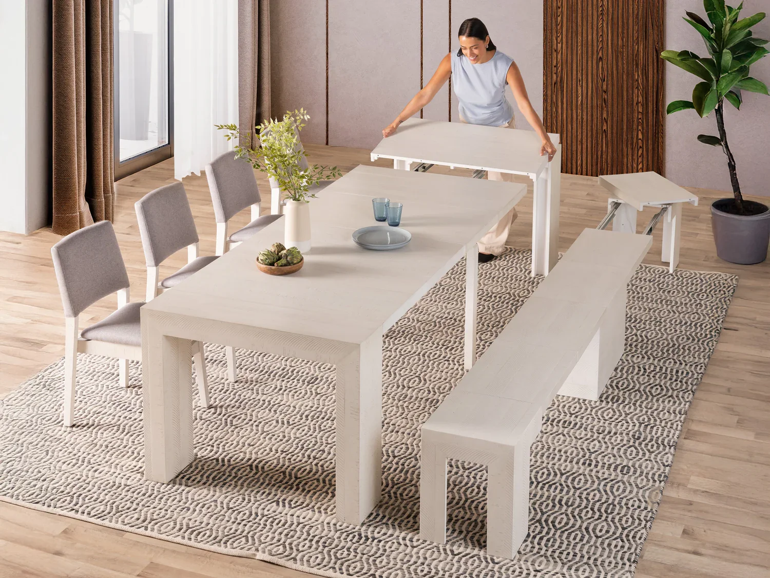 Dinning Room Furniture Transformer Design/Foshan Factory Solid Wood Multifunctional Extendable Console Dining Table SpaceSaving