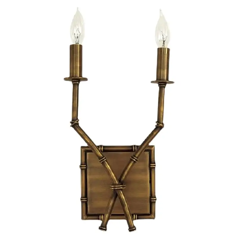 BHTS-Double Head Bamboo Linen Lampshade American Iron Wall Lamp Retro Style For Living Room Dining Room Bedroom Bedside Light