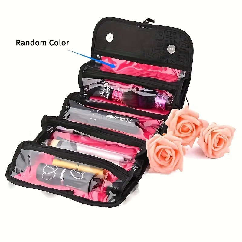 Large Capacity Black Durable Makeup Case Unisex Multi Zipper Pockets Mesh Pocket Travel Toiletry Cosmetic Storage