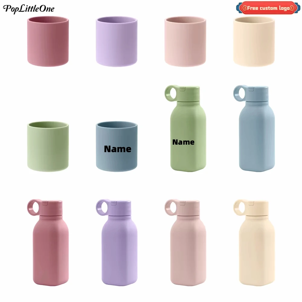 

Personalized Name 1PCS Baby Silicone Cup Portable Baby Tableware Solid Color Baby Feeding Water Bottle Leakproof Baby Sippy Cup