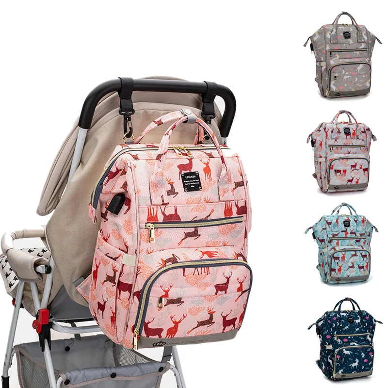 Original LEQUEEN Mommy Baby Diaper Bag Backpack For Stroller Large Capacity Waterproof Multi-pocket Animal Prints Baby Nappy Bag