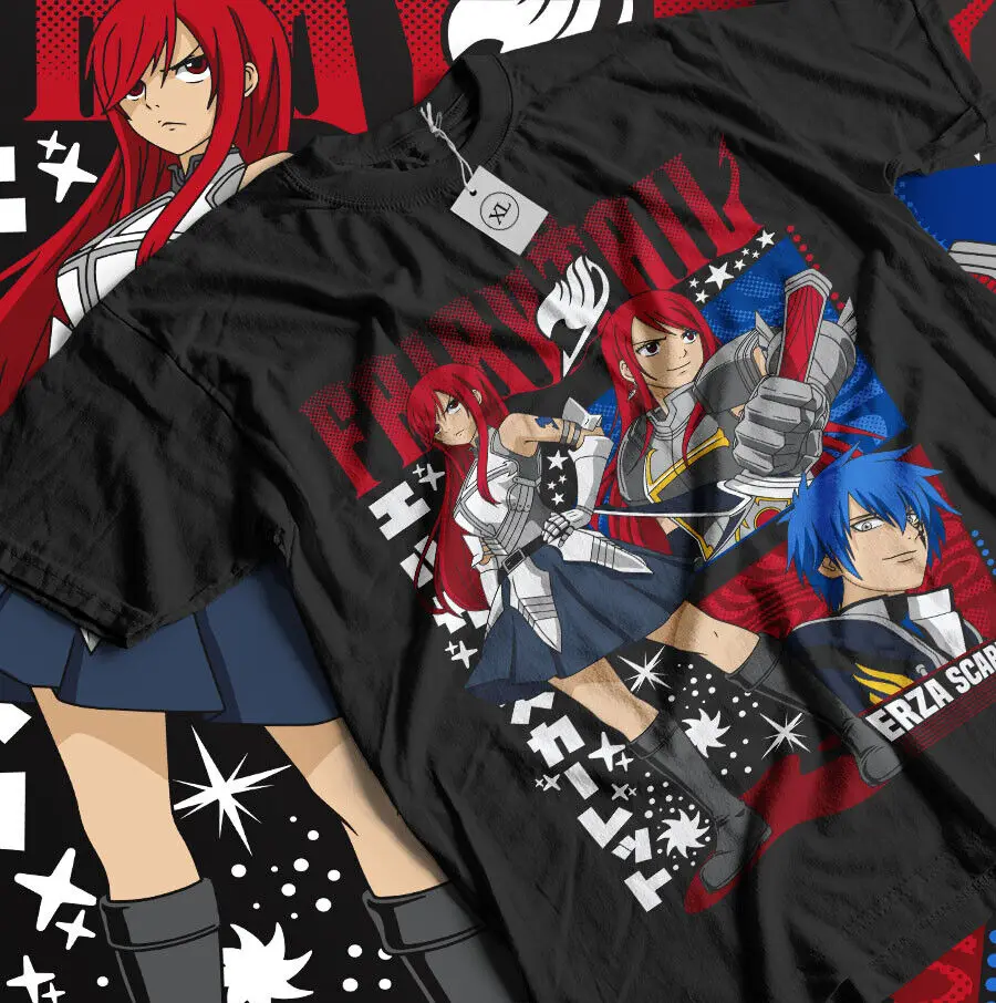 Erza Scarlet T-shirt Fairy Tail Gray Fullbuster Gajeel Happy Iron Dragon Shirt