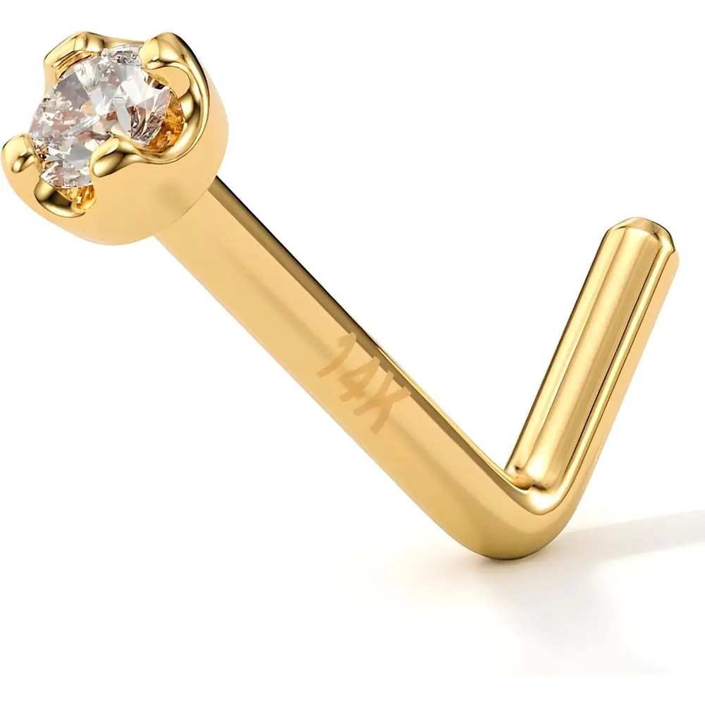 

1.5mm Genuine Diamond L-Shaped 20G 1/4 14K Gold Nose Ring Studs for Women & Men