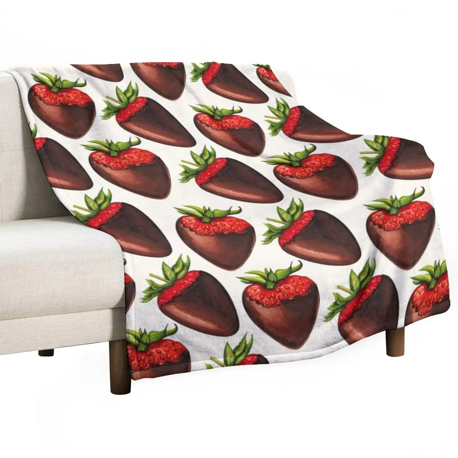 

Chocolate Covered Strawberry Pattern - White Throw Blanket Sofa Blankets Stuffed Blankets