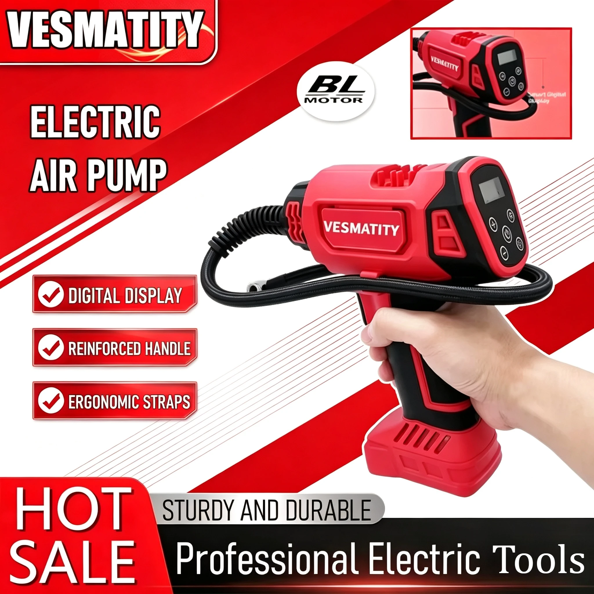 Cordless rechargeable tire inflator handheld air compressor for car bike ball inflation professional grade power tool