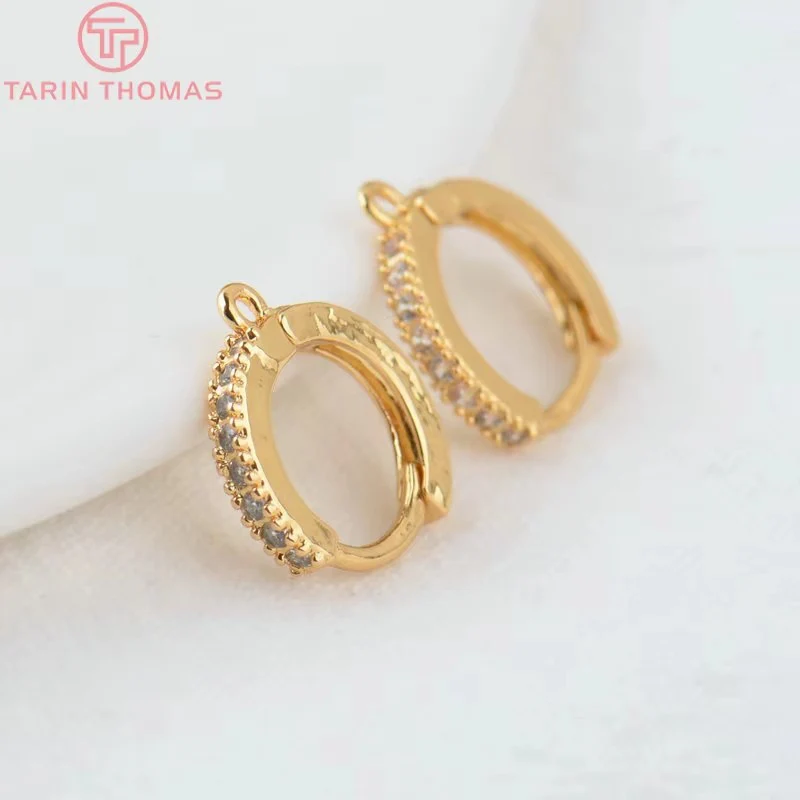 (2361)4PCS 12.5MM 24K Gold Color Brass and Zircon Round Earring Hooks Wysokiej jakości akcesoria do wyrobu biżuterii Akcesoria — zdjęcie 3