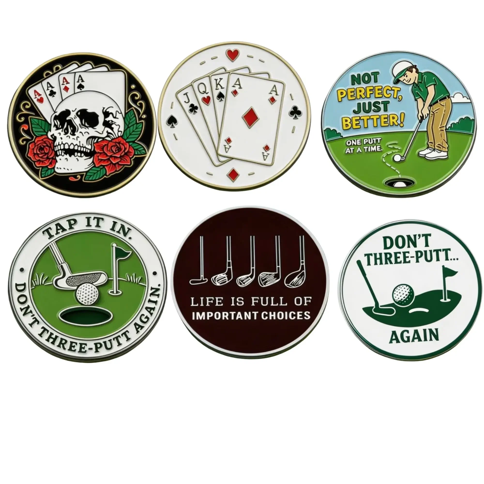 6 pcs Durable Golf Markers with Assorted Colors, Durable Metal Marker Set for Golfers - Perfect Gift for Men And Women