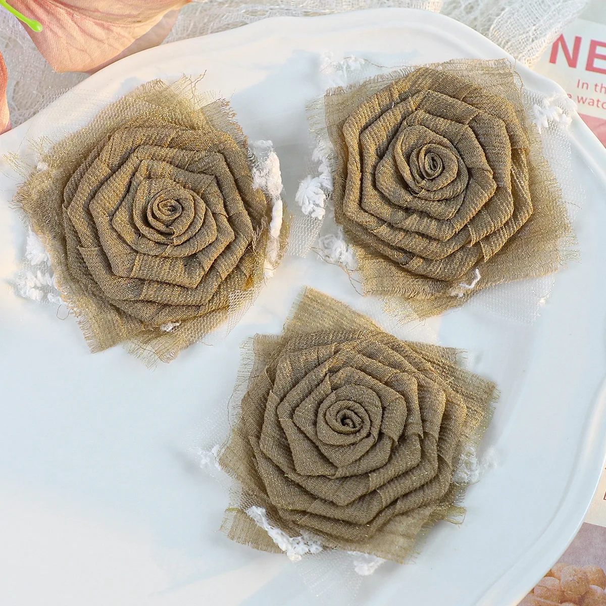 2PCS Organza rose diy flower accessories clothing accessories embroidery cloth stickers