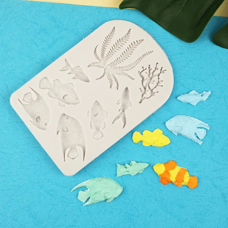 Fondant Silicone Mould, Ocean Wind Series Seagrass Fish Coral Epoxy Mold 15-364