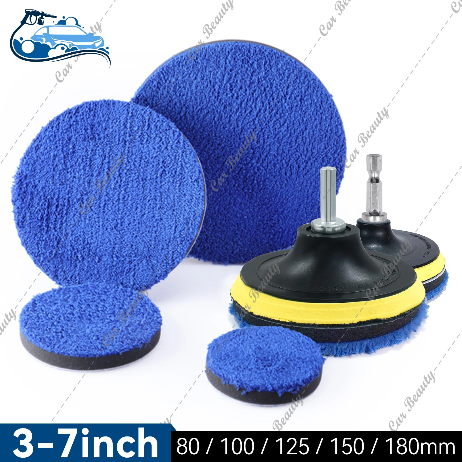 Microfiber Polishing Buffing Pads Kit Removing Wax Hook and Loop Backing Pad For Car Detailing Cleaning Waxing Washing Polishing