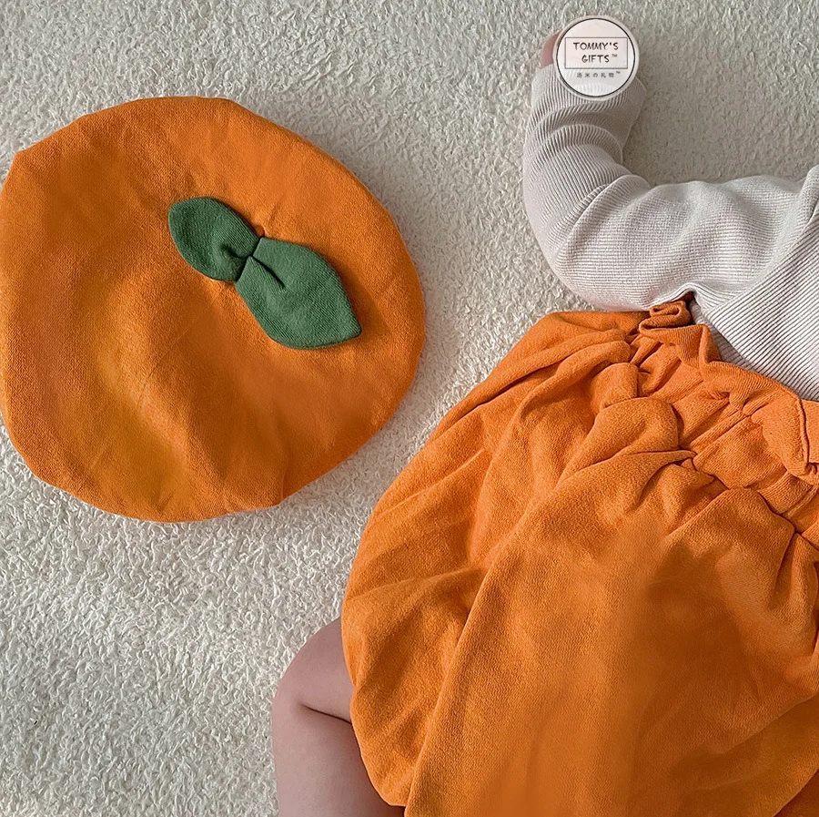 Baby kleidung 2023 Herbst heiße Mode Baby Mädchen Halloween Kletter anzug Kürbis Laterne Riemen Hose Hut