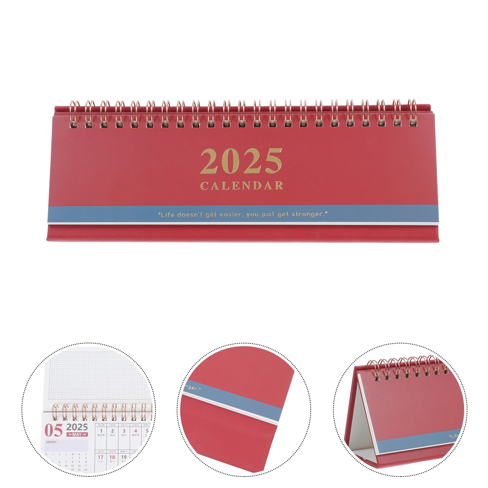 Calendario de escritorio, planificador de bobina creativo largo, soporte decorativo, decoración roja, tapa