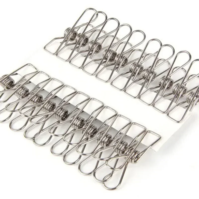 20pcs Stainless Steel Clips Clothes Photo Paper Peg Pin Hook Clothespin Home Decoration Set Household Storage Kitchen Organizer