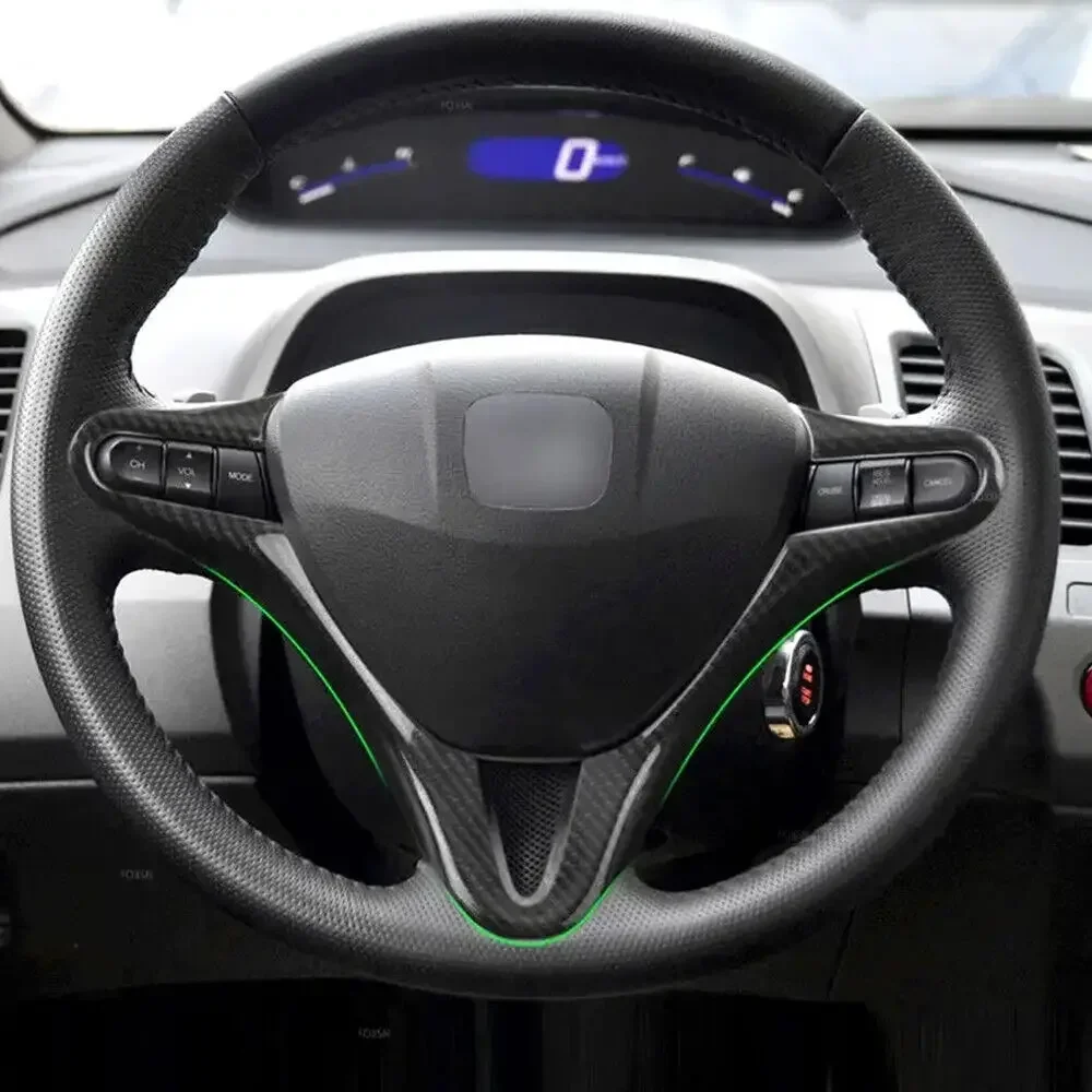 For Honda Civic 2006-2011 Auto Steering Wheel Cover Panel Trim Frame 78540-SVA-A01ZA Carbon Fiber Look