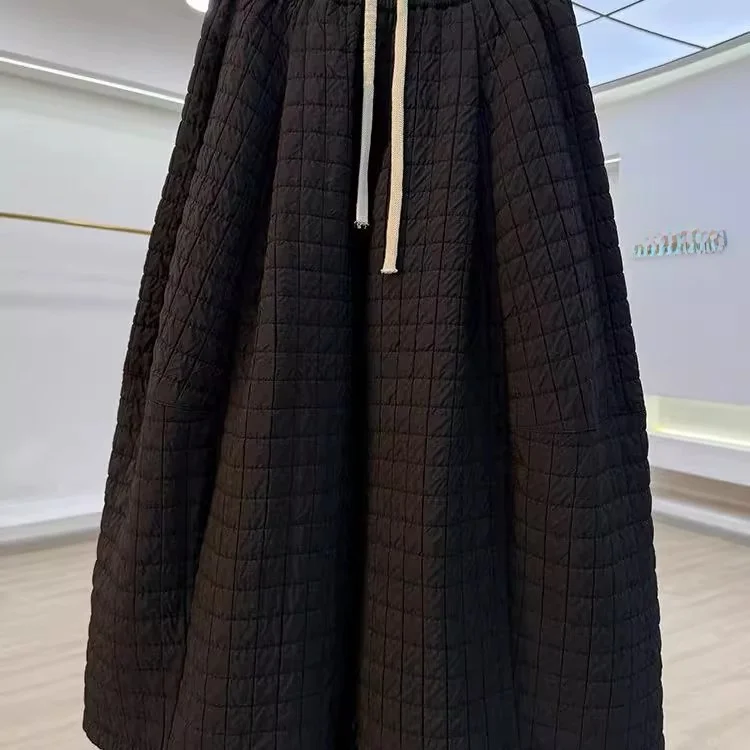 

plus Size Autumn Winter Plaid Cotton Wide Leg Pants Women's Loose Casual Warm Nine Point Casual Pants Ci Walk Polyester Fiber