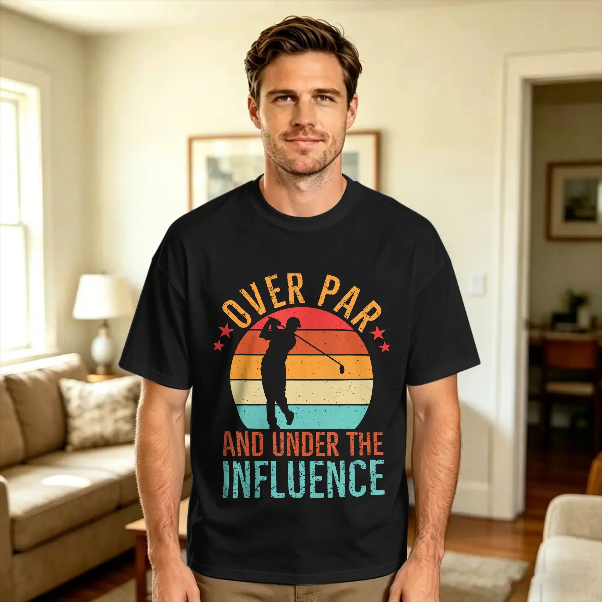 T-shirt « Over Par And Under The Influence Drinking Beer », T-shirts tendance et cool, hauts vintage à manches courtes, 100% coton, pour l'été