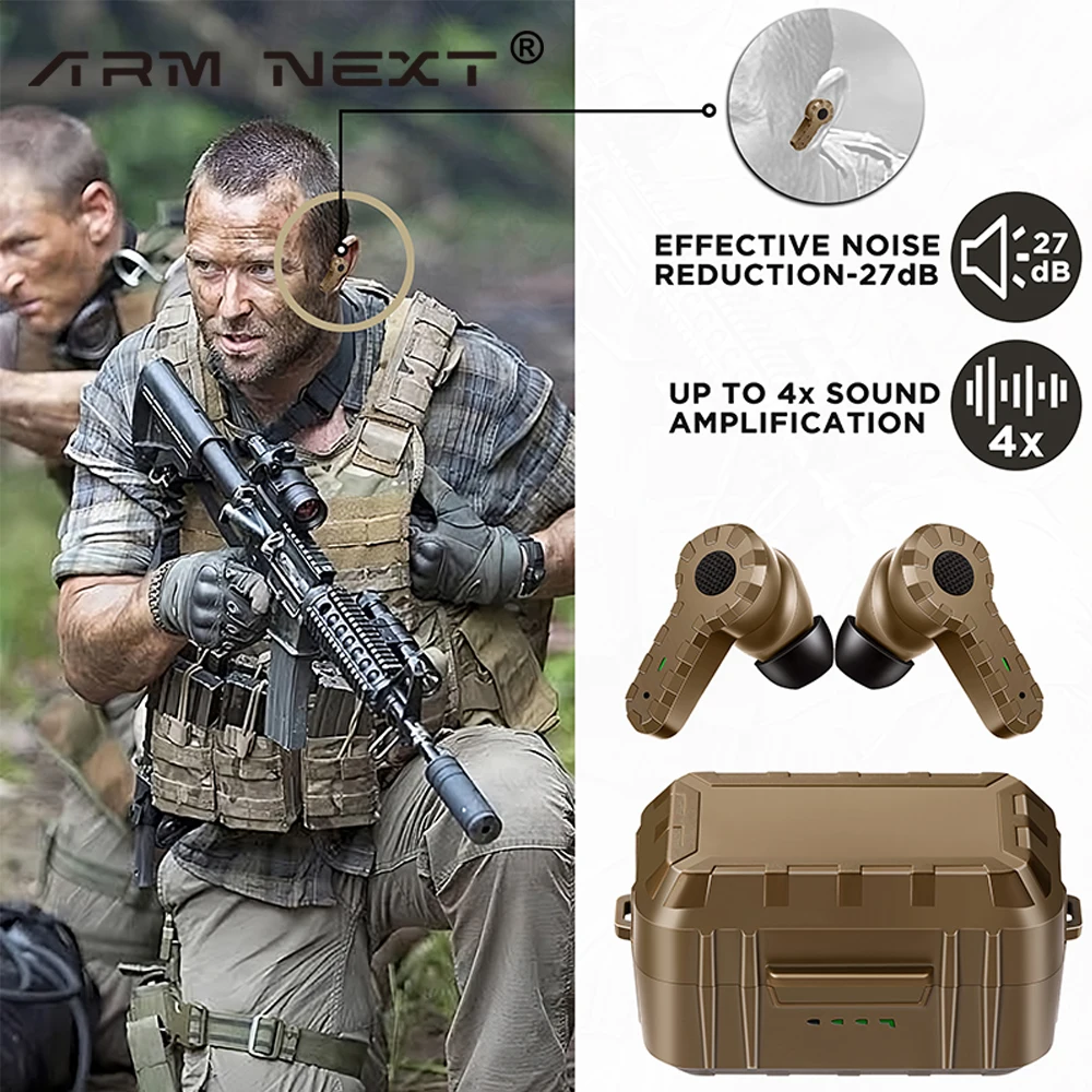 ARM NEXT-Bouchons d\'oreille électroniques anti-bruit NRR27db, casque antibruit pour la chasse, le tir, cache-oreilles, mode extérieur et intérieur