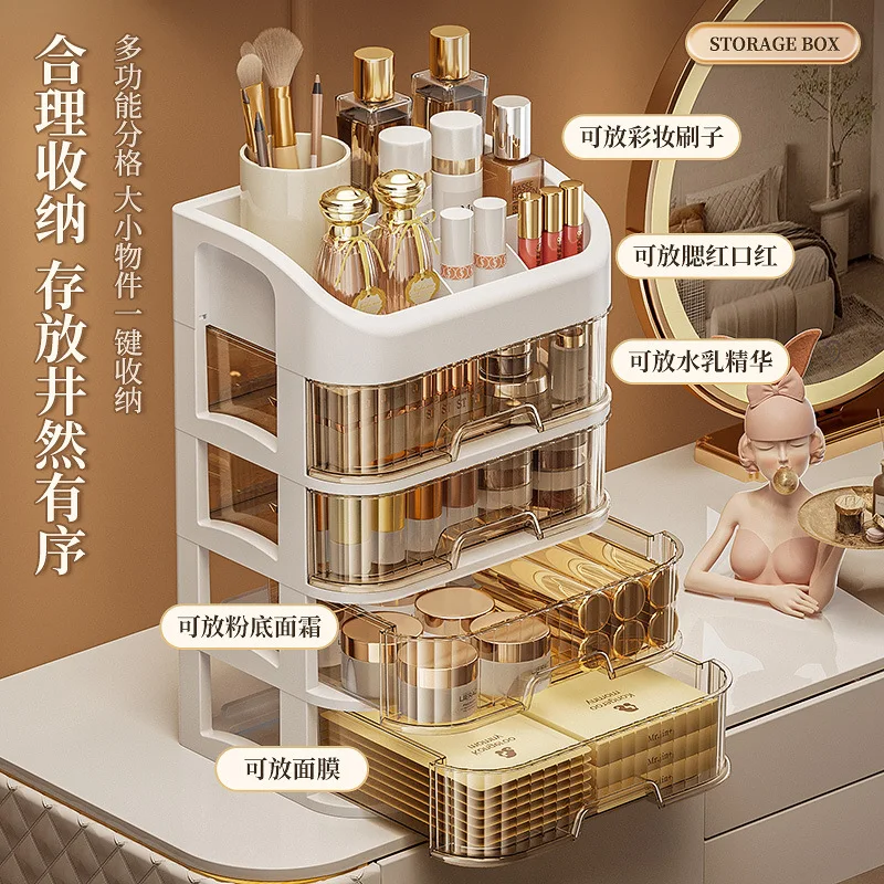 Cross-border household desktop storage box, divided compartments for lipstick and face masks, large-capacity cosmetic organizer,