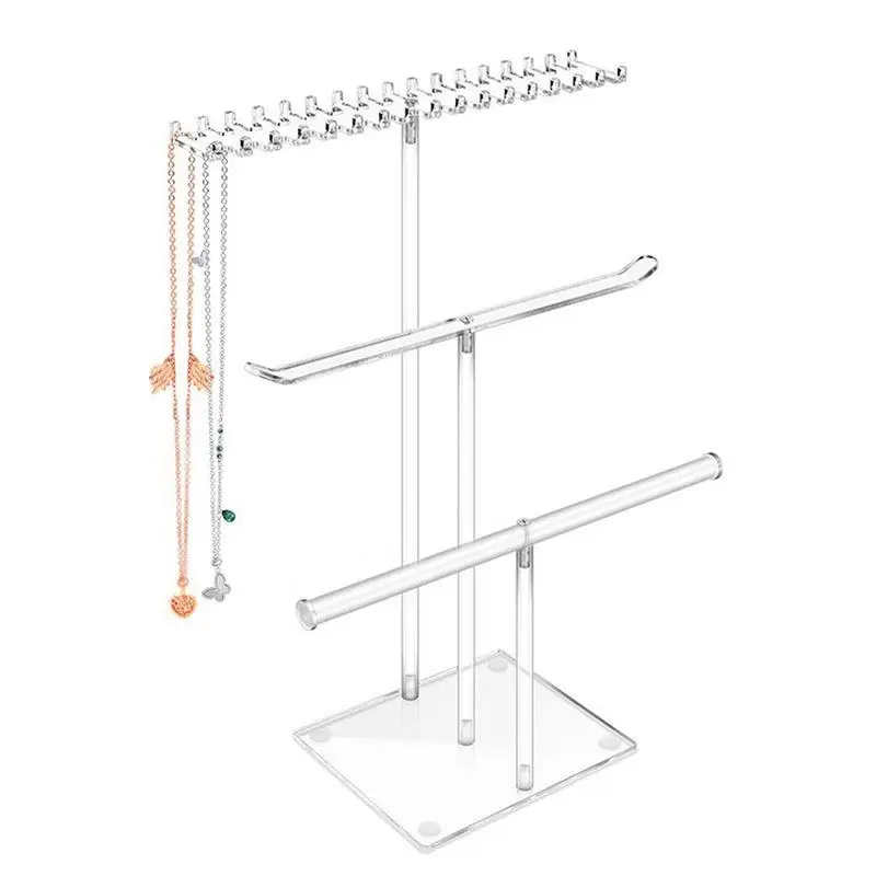 

3 Tier Jewelry Organizer Clear Acrylic T-Bar Jewelry Display Stand Aesthetic Jewelry Tower Rack For Bracelets Earrings Rings