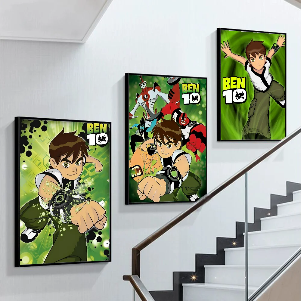 Cartoon B-Ben 10 Cool Poster Self-adhesive Art Poster Retro Kraft Paper Sticker DIY Room Bar Cafe Vintage Decorative Painting