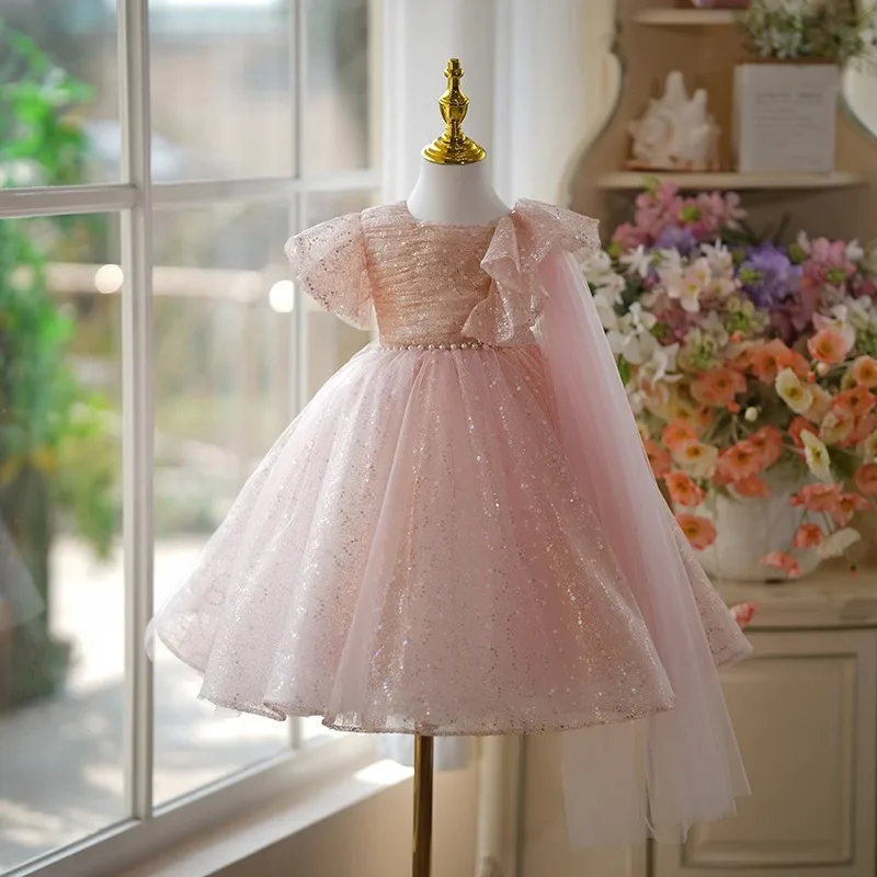 Girls' Evening Dress Light Luxury Niche High-end Children's Wedding Dress First Birthday Princess Dress Host Piano Performance P