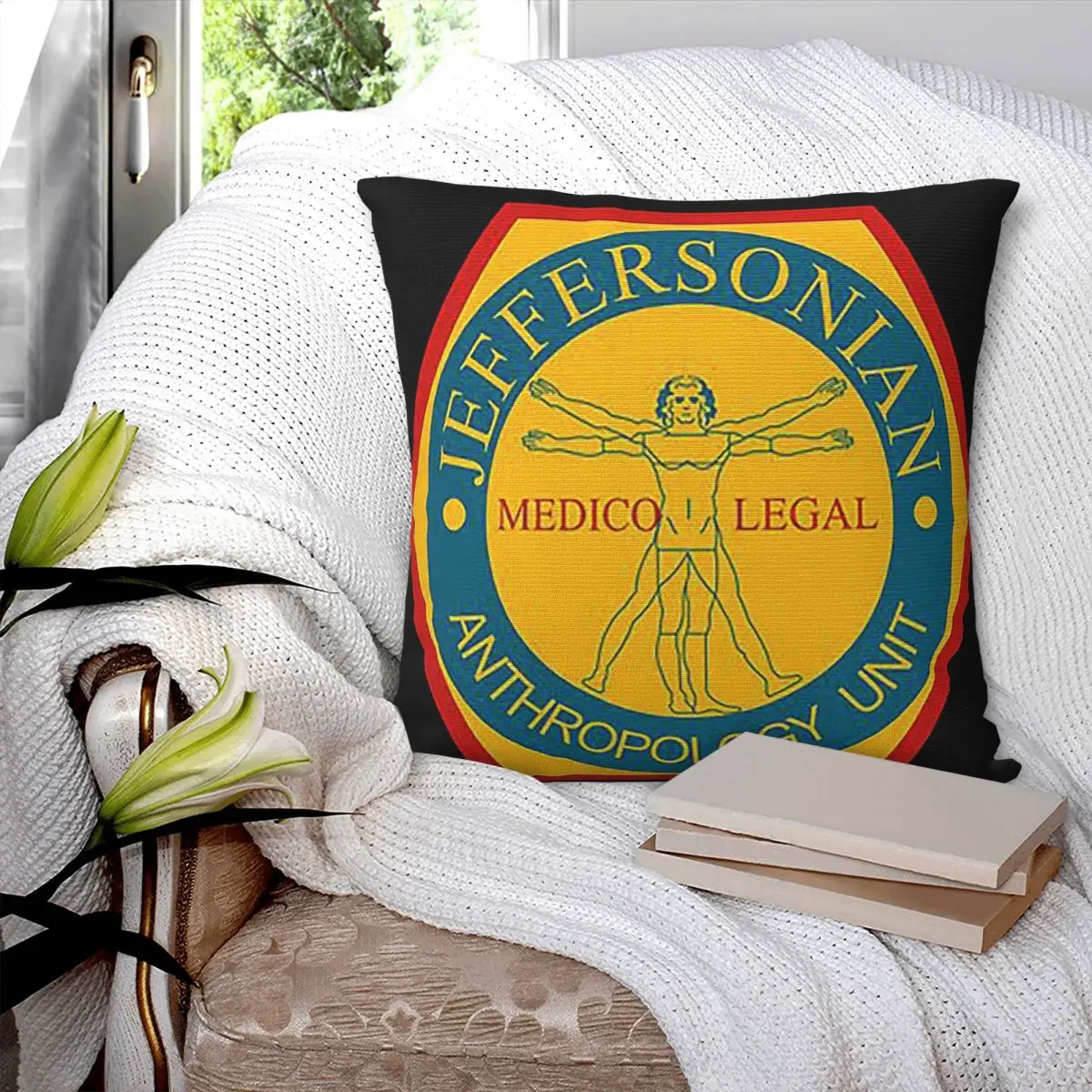 Bones Jeffersonian Institute Logo Square Pillowcase Pillow Cover Polyester Cushion Decor Comfort Throw Pillow for Home Car