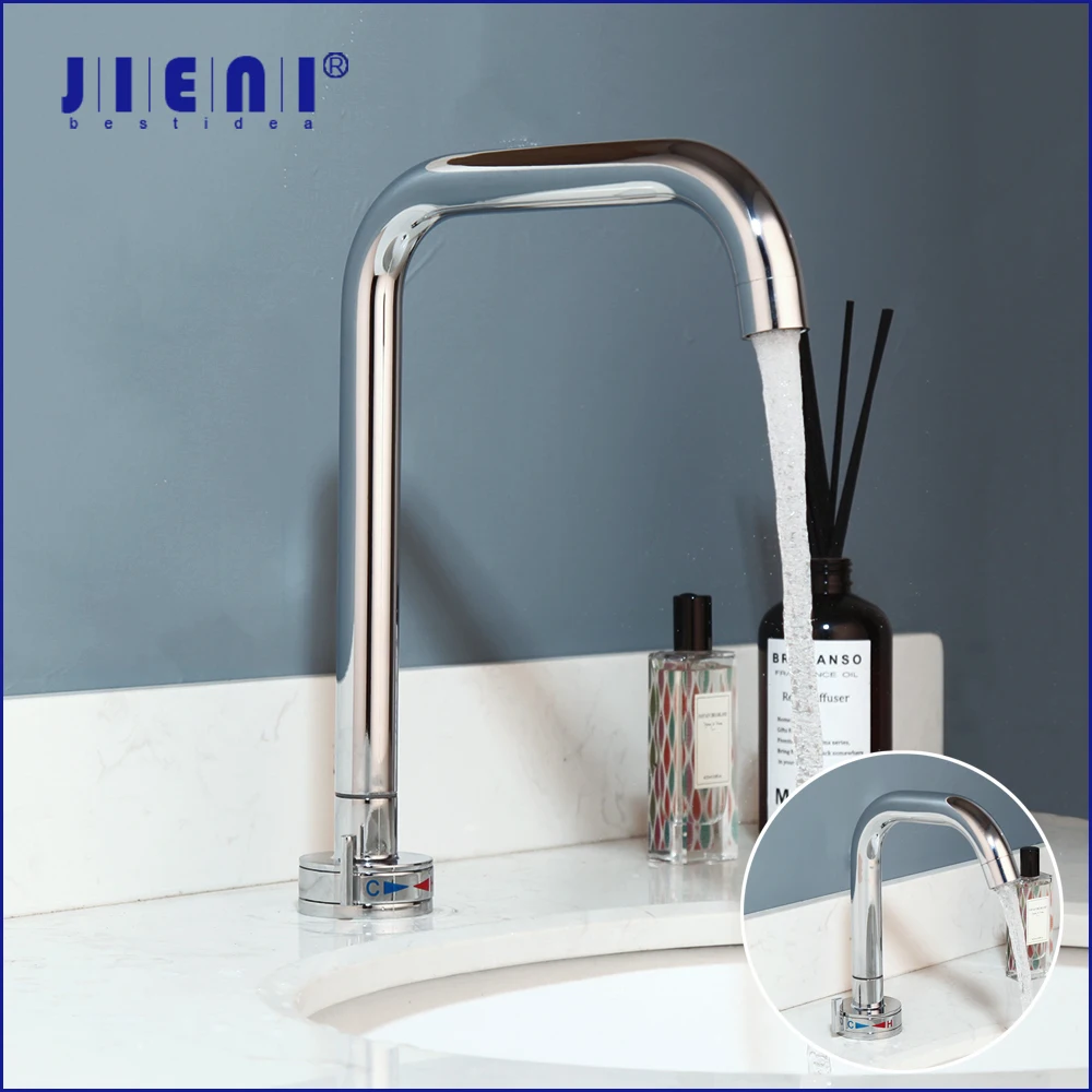 

JIENI Chrome Plated Basin Sink Faucet Stream Spout Bathroom Sink Taps Deck Mounted Stainless Steel Hot & Cold Mixer Faucet Tap