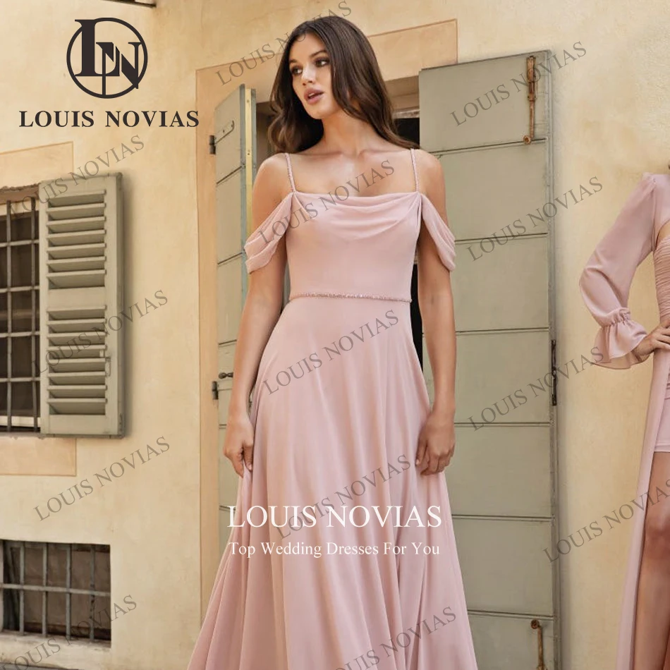 LOUIS NOVIAS Bridesmaid Dresses 2022 Chic Spaghetti Straps Backless Sleeveless Chiffon Wedding Party Vestidos De Luxo Para Festa