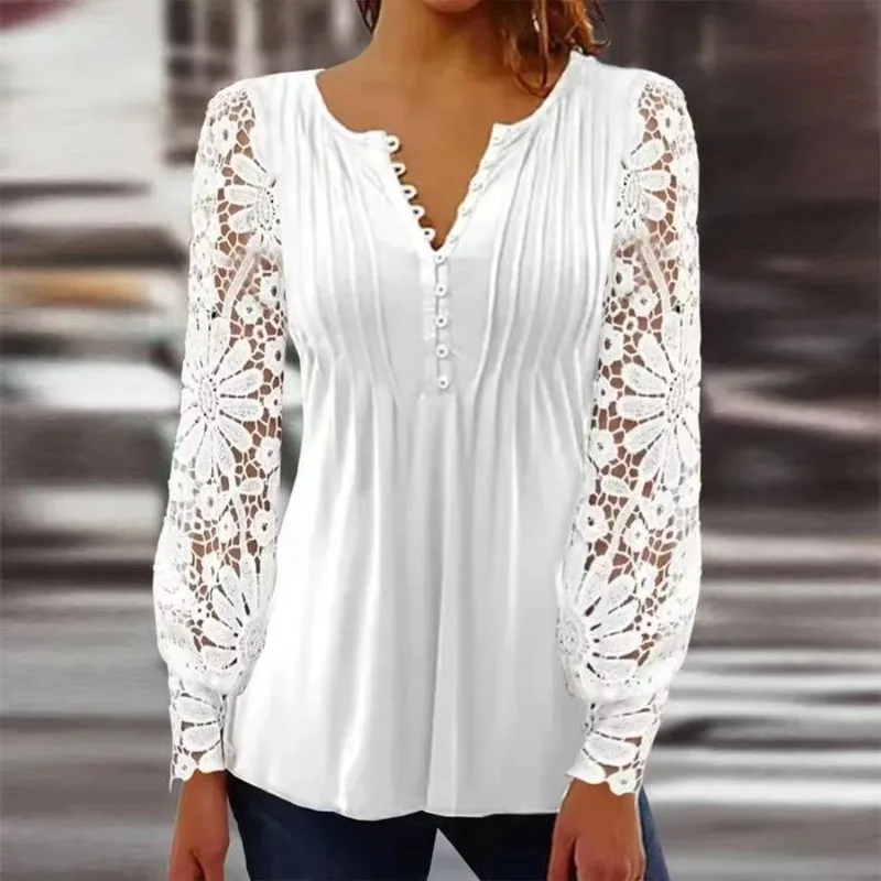 Blusa informal de manga larga para mujer, Camisa de algodón 2024 con botones, color liso, para verano