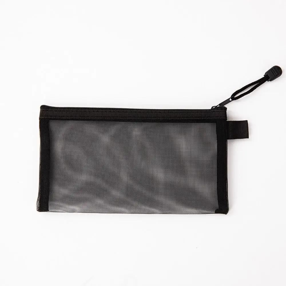 Nylon Transparent Zipper Pencil Case Zipper Makeup Pouch Clear Stationery Bag Solid Color Travel Case Mesh Cosmetic Storage Bag