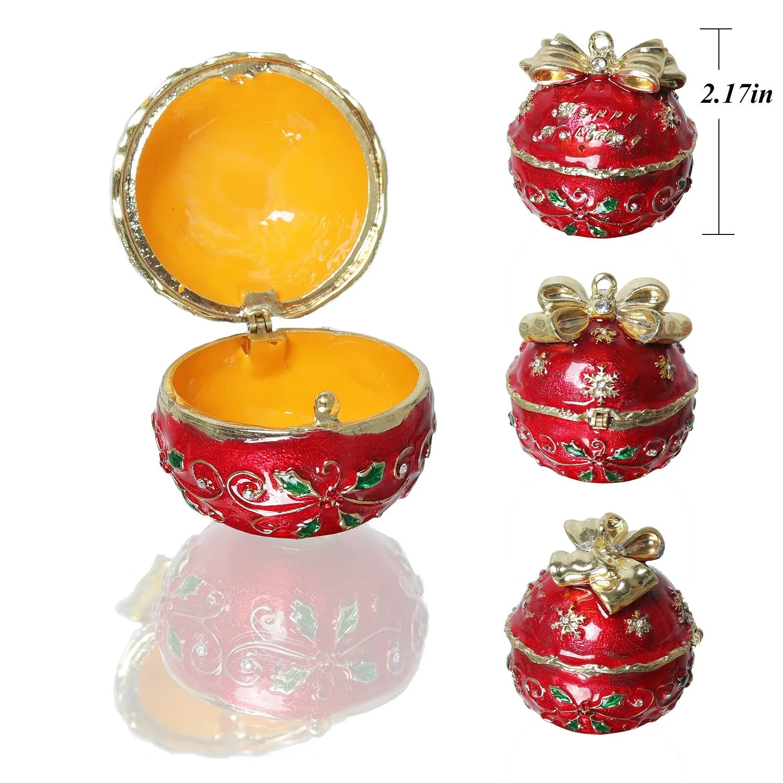 Christmas Bell Trinket Box Decorative Hinged Rhinestone Jeweled Color Enamel Ring Box Gift