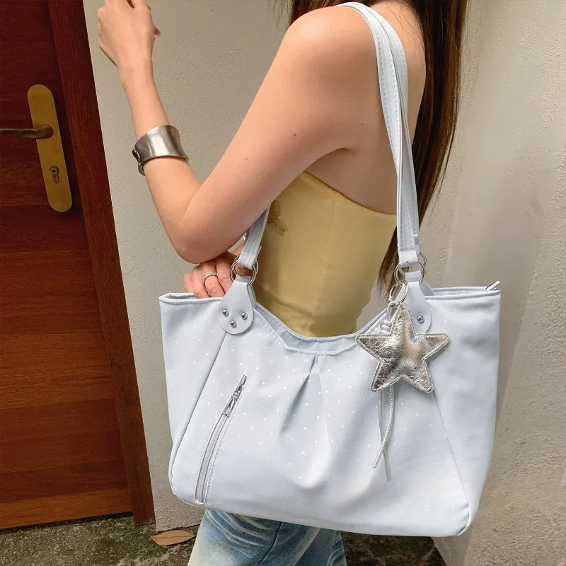 Trendy Polka Dot Tote Bag for Women Girls 2026 Korean Fashion New Large Capacity Storage Bags Student Single Shoulder Handbag