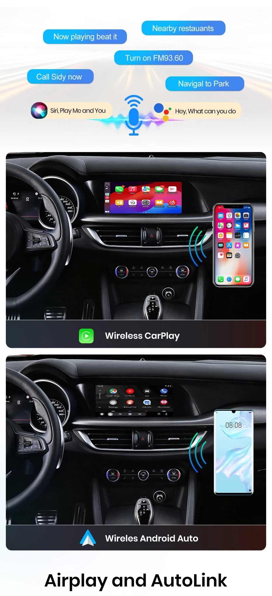 Junsun Wireless CarPlay Android Auto Interface Adapter für Alfa Romeo Stelvio Giulia 2017-2020 AirPlay Mirror Link Funktionen – Detail 3