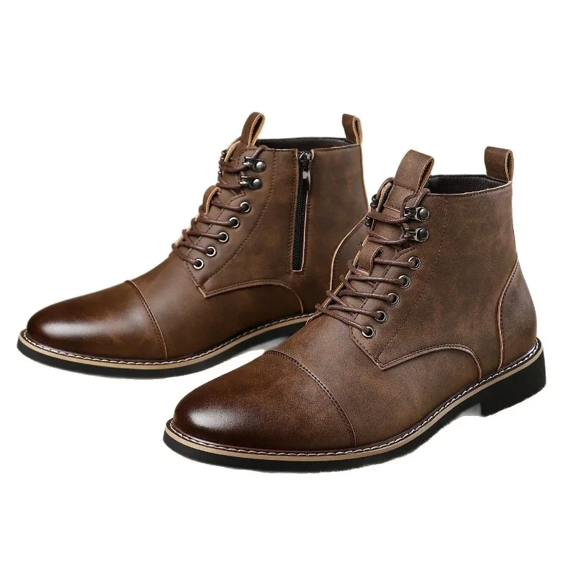 

Vintage Mens Leather Boots Handmade Quality Comfortable 2026 Spring Autumn British Style Outdoor Casual Business Shoes Male