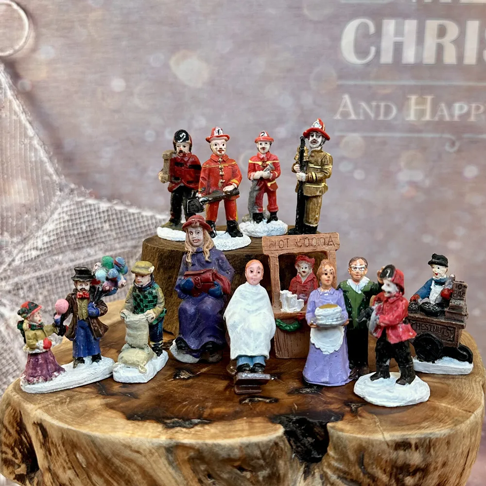Christmas Village Career Character 3D Resin Fridge Magnet Set, Winter Xmas Mini Figurine Souvenir, Gift & Collectible