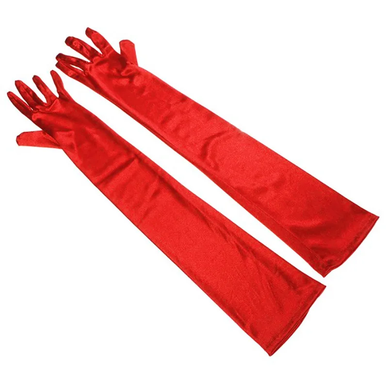 Long Shiny Stretch Satin Dress Gloves