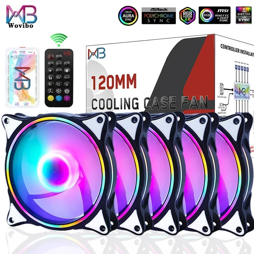 Wovibo 120mm wentylator ARGB RGB chłodzenie Ventilador 6PIN Rainbow obudowa komputera wentylatory obudowy 12V cicha regulacja 12cm Aura Sync