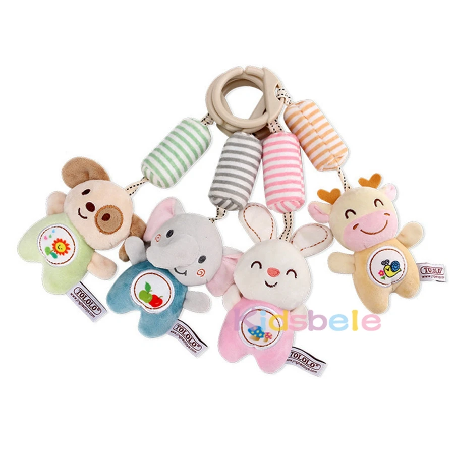 Cute Animal Plush Hanging Toy for Cribs & Car Seats – Early Education Sensory Toy with Teether & Mirror for Baby