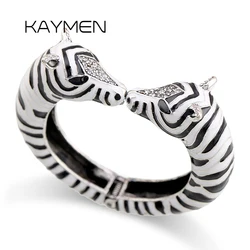 Newest Kaymen Jewelry Large Size Statement Bracelet Cuff Bangle Vintage Style Enamel Animal Zebra Bracelet Fashion Jewelry
